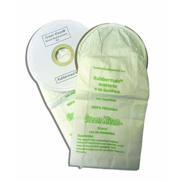 Green Klean GK-PHP06HEPA Rubbermaid BP 6 qt Backpack H12 Hepa Replacement Vacuum Bags - 10 per Case - Case of 10, Green Klean, Mfr#: GK-PHP06-HEPA